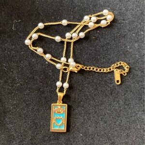 Tarot The Empress Turquoise & Gold | Pearl Necklace | Whimsigoth